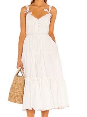 Tularosa Poppy Tiered Button Front Corset Midi Dress XS Vanilla Bean